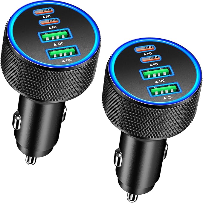Car Charger USB C, Rombica 2Pack 4-Port 90W Dual USB-C&USB-A Car Power Cigarette Lighter Adapter PD/QC3.0 Type C Fast Car Charging for iPhone 17 17 Pro Max 16 15 14 13 12 11/Galaxy S26 S25/Pixel/iPad