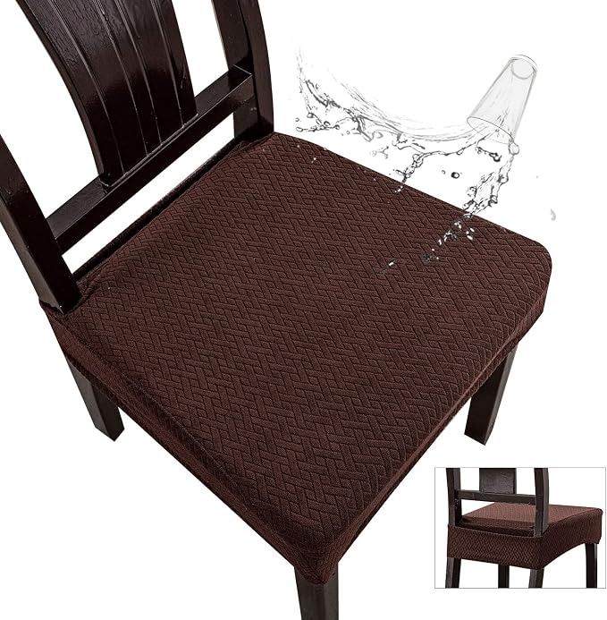 Genina Waterproof Seat Covers for Dining Room Chair Covers Waterproof Dining Chair Covers (4 PCS-Rear-Covered, Chocolate)