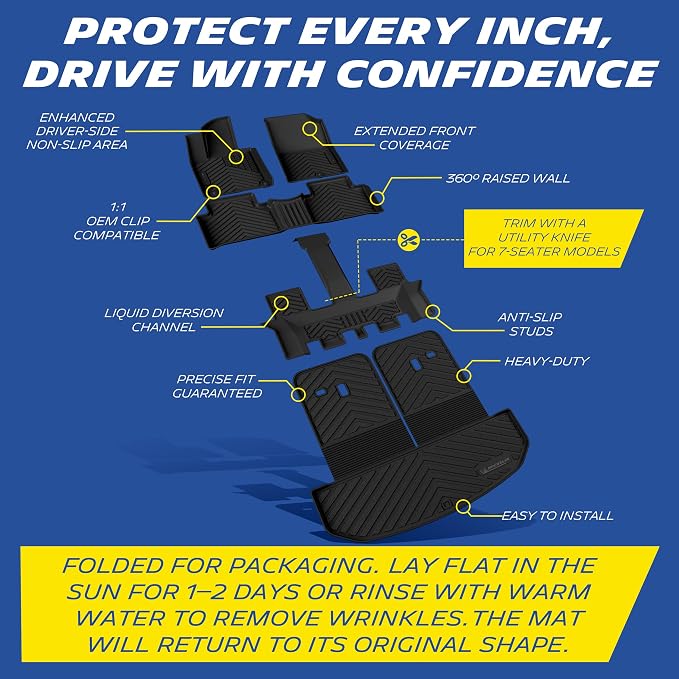 Michelin Vehicle Mats, Premier Series All-Weather TPE Custom Fit Liner for 2021-2026 Kia Sorento Gas 6 & 7 Seats Floor Mats (5 Piece)