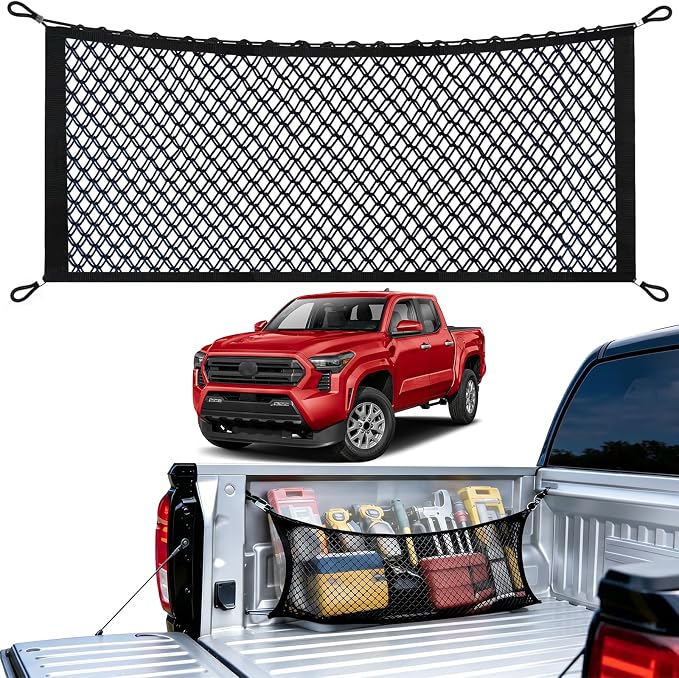 Side Cargo Net for Tundra& Tacoma 2007-2026, Tailgate-Free Side Access | Double Layer Truck Bed Side Cargo Net, Heavy Duty Oxford Cargo Organizer Storage Nets, Tool-Free Install for Camping& Trips