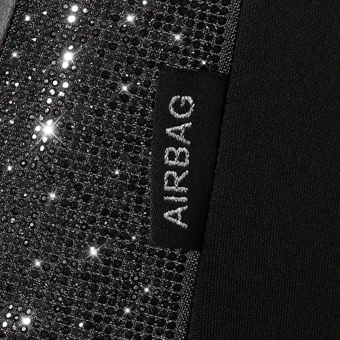 CAR PASS Bling Diamond Black Leather Car Seat Covers Full Sets Interior Sets, Waterproof Shining Glitter Sparkly Crystal Universal Armrest Fit Automotive Truck SUV Cute Women Girl, Black PU Rhinestone