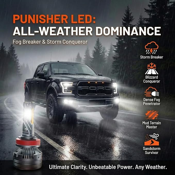 LUXSTER H11 H9 Punisher 60000lm High Performance LED Bulbs 6000K (2 Pack) | 140W High Power, Exclusive Triple Copper-Tube Cooling, 5th-Gen CANBUS, H8 H16 Foglight Use, Plug-N-Play, 6000K, IP68