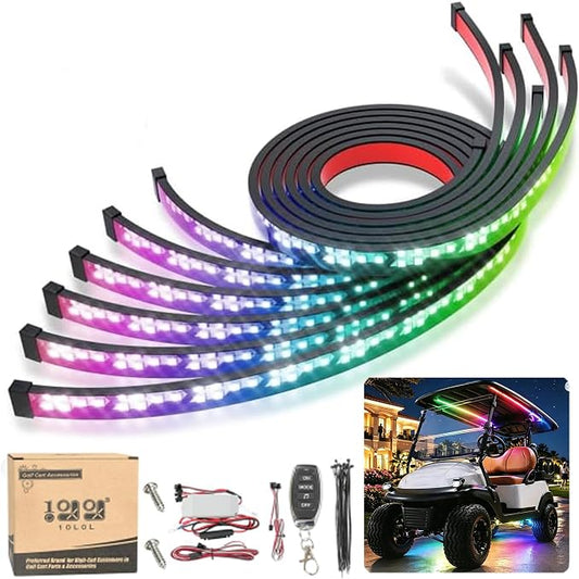 10L0L Golf Cart Underglow Light Kit with Canopy Lights, IP67 Waterproof, 24 Dream Color Modes Wireless Remote Music Sync, 12V-80V Wide Voltage Fit for Yamaha EZGO Club Car