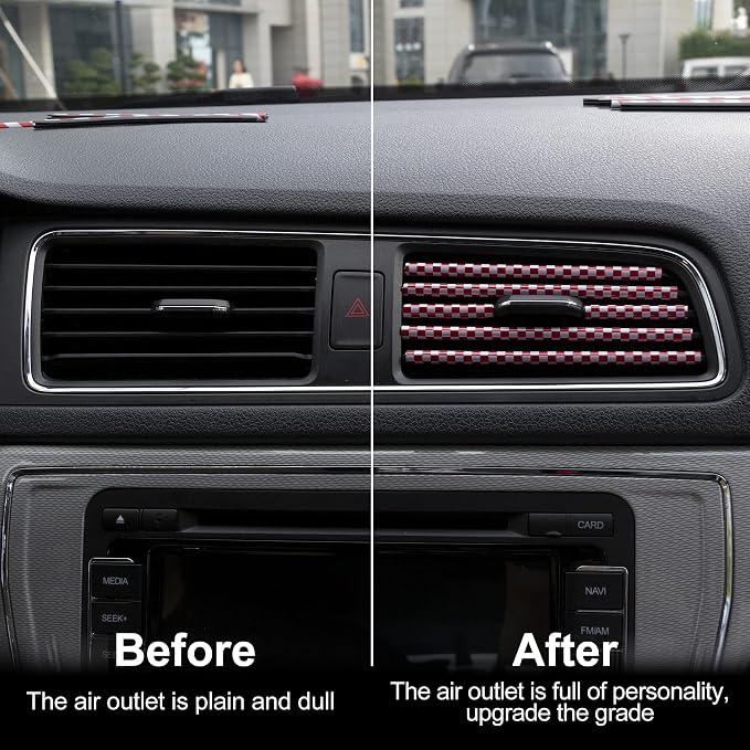 LivTee 20 Pieces Car Air Conditioner Decoration Strip for Vent Outlet, Universal Waterproof Bendable Air Vent Outlet Trim Decoration, Car Interior Accessories (Carbon Red)