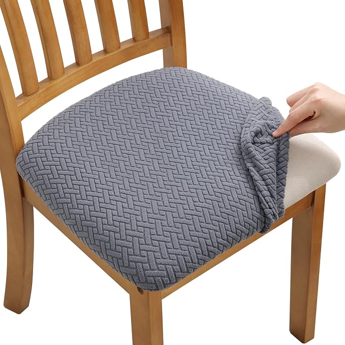 Fuloon Stretch Seat Cushion Covers 4 PCS, Washable Chair Seat Slipcover Chair Cover Dining Room for Hotel, Ceremony, Banquet Wedding Party (Grey, 4)
