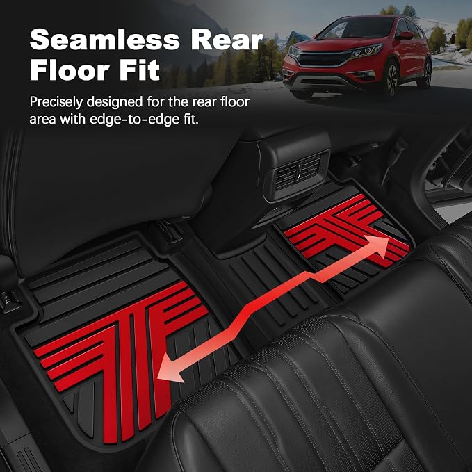 Rubber Floor Mats Fit for Honda CR-V 2012-2016 (Not Fit EX-L & Touring) | Custom Fit for CRV EX & LX & SE Heavy Duty Anti-Slip Car Mats, 1st & 2nd Row, Black & Red