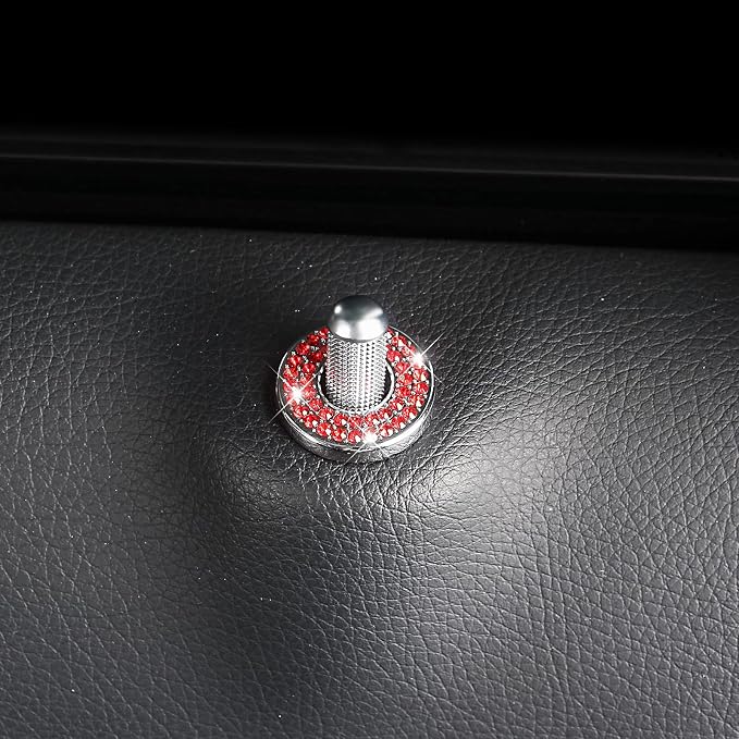 4 Pack Bling Car Inner Door Lock Covers, Rhinestones Pull Rod Bolt Decoration Stickers, Auto Universal Sparkly Door Bolt Cap, Compatible with Mercedes-Benz A/B/C/D/E Class (Red)