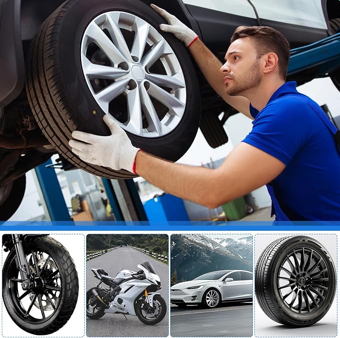 Tire Plug Kit, 95 PCS Tubeless Tire Repair Kit with Heavy-Duty Metal T-Handle Tools, Repair Strips, Screw-in Repair Plugs, Valve Core Tool, Caps & Storage Case for Car SUV Motorcycle ATV