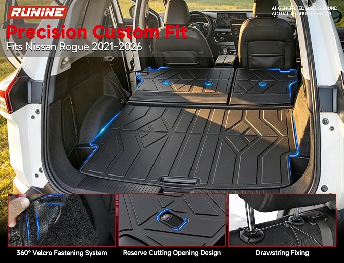 Floor Mats for Nissan Rogue 2021-2024 2025 2026(Not for Sport),All Weather Protection Custom Floor Mats Trunk Cargo and Car Windshield Cover Set for Nissan Rogue Accessories,Car Floor Liners
