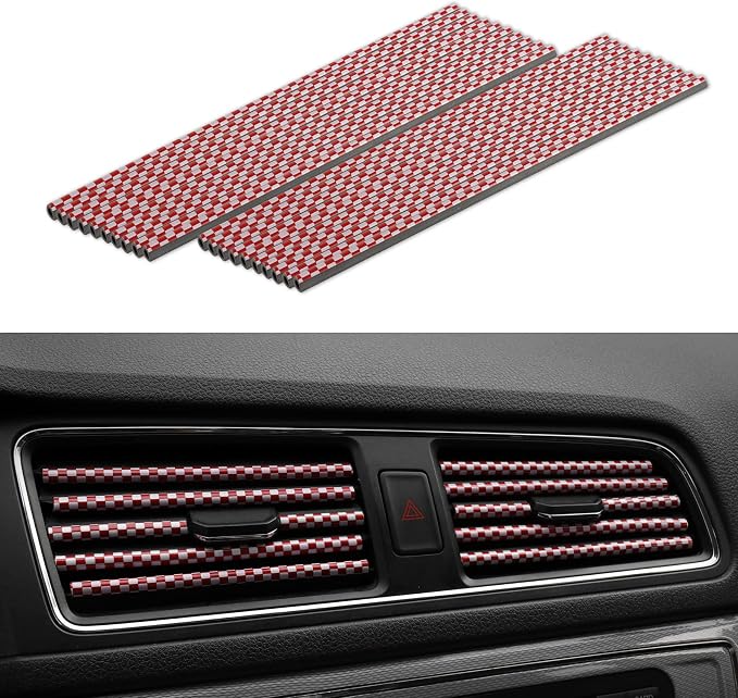 LivTee 20 Pieces Car Air Conditioner Decoration Strip for Vent Outlet, Universal Waterproof Bendable Air Vent Outlet Trim Decoration, Car Interior Accessories (Carbon Red)