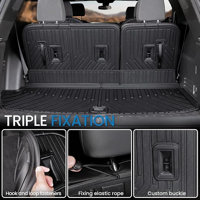 Floor Mat Cargo Mats for 2018-2022 2023 Chevrolet Chevy Traverse 7 Seats Car Mat Accessories, All Weather TPE Backrest and Lower Trunk Cargo Liner (18-23 7 Seats Set)