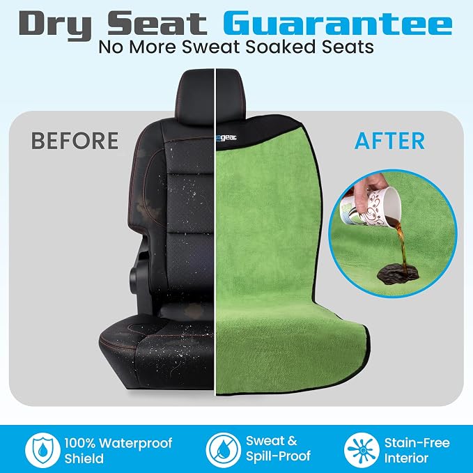 HAPPEGEAR Happeseat Waterproof Car Seat Cover & Protector, Green | Universal Fit, Car Seat Towel Cover, Non-Slip Backing, Machine Washable, Fits Front & Back, Easy Install & Storage