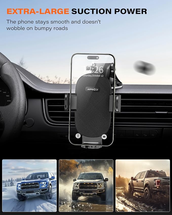 APPS2Car Car Phone Holder Mount for Dashboard & Windshield, Hands-Free Cell Phone Holder for iPhone Samsung, Suction Cup Phone Mount for Cars Trucks Uber & Delivery Drivers