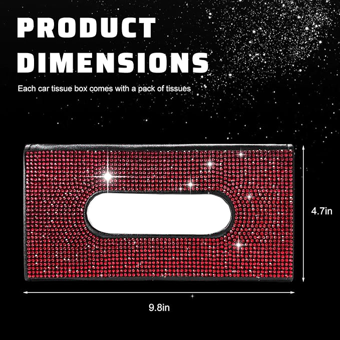 Bling Car Sun Visor Tissue Box Holder, Sparkling Auto Sun Visor Napkin Box Mask Holder, PU Leather Glitter Rhinestone Backseat Paper Towel Case for Cars Trucks SUVs (Red)