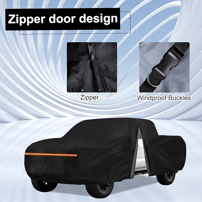 Amooca Heavy-Duty Car Covers Waterproof Sun-Proof All Weather for Automobiles Snow Cover 420D with Door Zipper Cotton Lining Universal Fit for Compact Pickup Truck Length 16.4-18ft