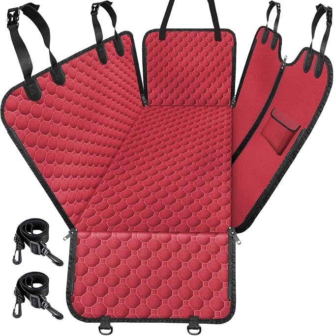 Mancro Dog Car Seat Cover, Waterproof Back Seat Pet Cover for Dogs, Red | 600D Heavy Duty, Scratch-Resistant Back Seat Pet Cover for Dogs with PVE Nonslip Underside, Fits for Sedan, Trucks and SUVs