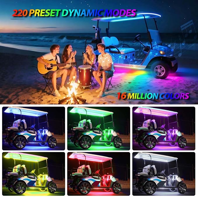 6PCS Golf Cart Underglow LED Light Strip Kit,12-80V,IP65 Waterproof Neon Accent Lighting Kits, Golf Cart Canopy Lights,Glow Neon Underbody Lighting with APP and Remote Control