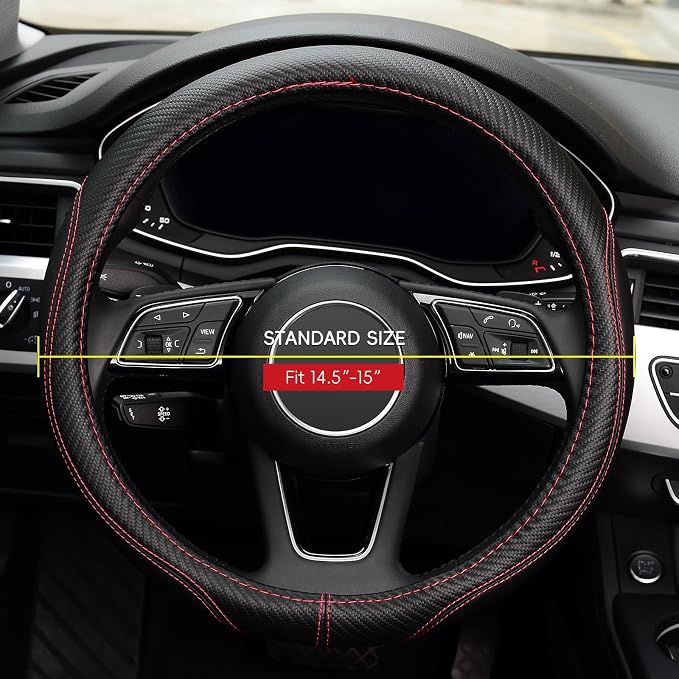 LABBYWAY Microfiber Leather Auto Car Steering Wheel Cover, Universal Fit 15 Inch Anti-Slip Wheel Protector, Black