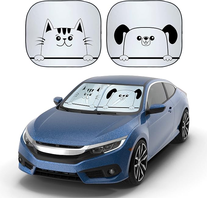 EcoNour Windshield Sun Shade Cartoon Design Medium Size (31" L x 28" W), Funny Printed Car Sunshade Foldable, 240T Polyester Blocks Heat and UV Rays for Front Window Protection