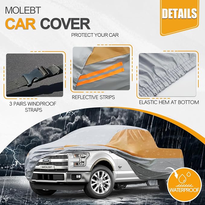 Multilayers Truck Cover Waterproof All Weather, Heavy Duty Outdoor Pickup Car Cover, Rain Snow Sun Uv Protection, Fit Ford F150, Chevy Silverado, Dodge Ram 1500 etc, XXL-250 x 79 x 71 inch