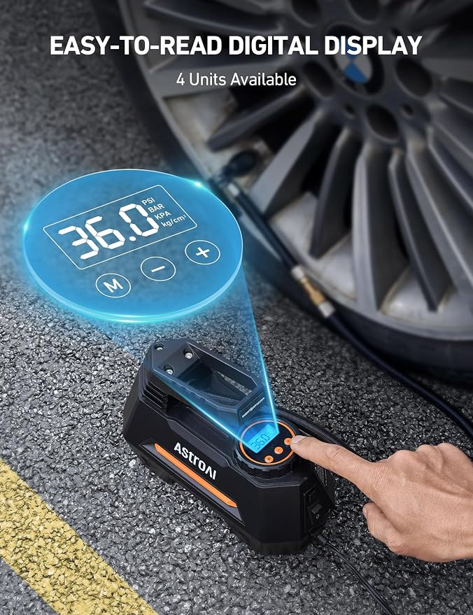 AstroAI AIRUN H Tire Inflator Portable Air Compressor,Fast Inflation Electric Air Pump for Car Tires-Car Accessories,9.8Ft Cord-12VDC-Powered Auto Shut-Off with Digital Pressure Gauge,LED Light,Orange
