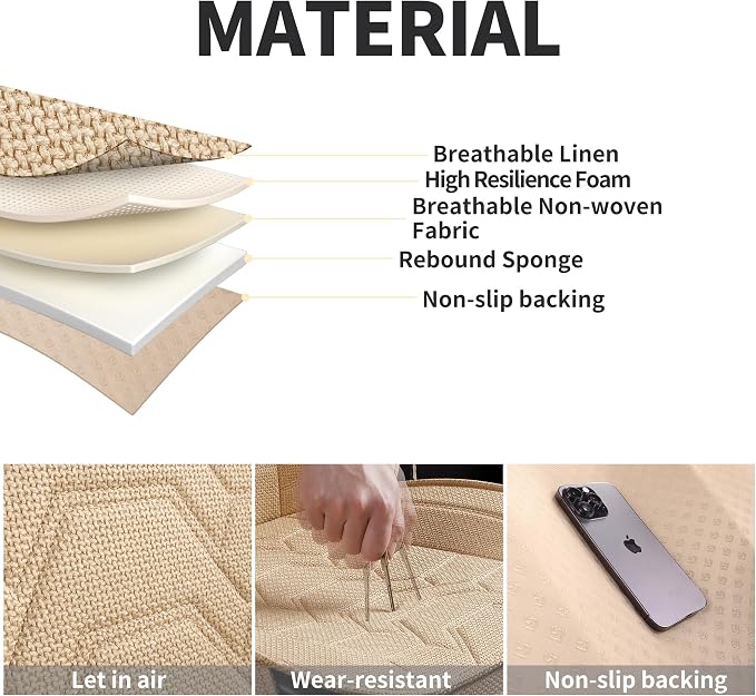 Linen car Seat Covers Breathable Cloth Fabric Seat Protector Front seat Covers Universal Fit for 95% Automotive, Car, Van, SUV, Trucks（（Beige，2PCS）