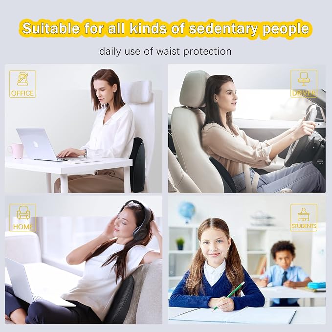 Super Soft Lumbar Support Pillow for Car, 100% Memory Foam Lumbar Pillow | Back Support Pillow with Breathable Removable Cover, Ergonomic Design - Posture Corrector Pillow for Back Pain Relief(Black)