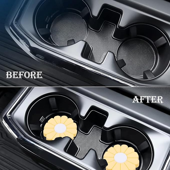 4-Pack Car Cup Holder Coaster Inserts, Daisy Shape, 2.75 Inch Non-Slip Silicone Cup Holder Insert, Universal Non-Slip Cup Holders, Car Accessories Interior for Women and Man (Yellow)