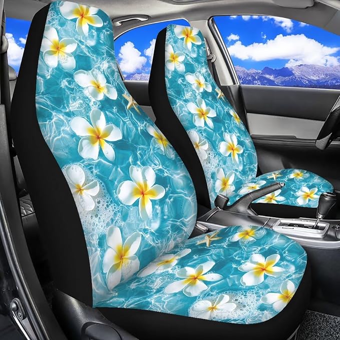 Tropical Florals Car Front Seat Covers 2 Pcs Anti-Slip Car Seat Cover Protector Front Seats Hawaiian Protection Interior Accessories Suitable for Most Cars SUV and Sedan