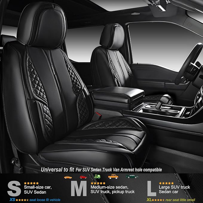 CAR PASS Nappa Leather Car Seat Covers Full Set, Luxury Seat Protector for Cars, Waterproof Anti-Slip PU Seat Cushion Airbag Armrest Compatible Universal for Sedan SUV Pick-up Truck Auto, All Black