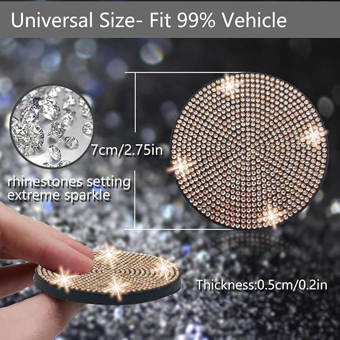 NBTEPEM 4pcs Bling Car Cup Holder Coaster, 2.75 inch Anti-Slip Shockproof Universal Fashion Car Coasters Insert Bling Crystal Rhinestone Automotive Interior Accessories for Women (Champagne)