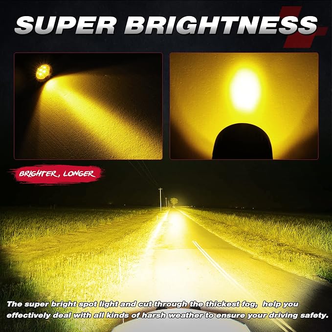 OFFROADTOWN 3.5Inch 80W Amber Round LED Lights 2PCS Offroad Driving Fog Pods Light Round LED Work Lights for Truck Pickup SUV ATV UTV Boat 4x4 Car Motorcycle