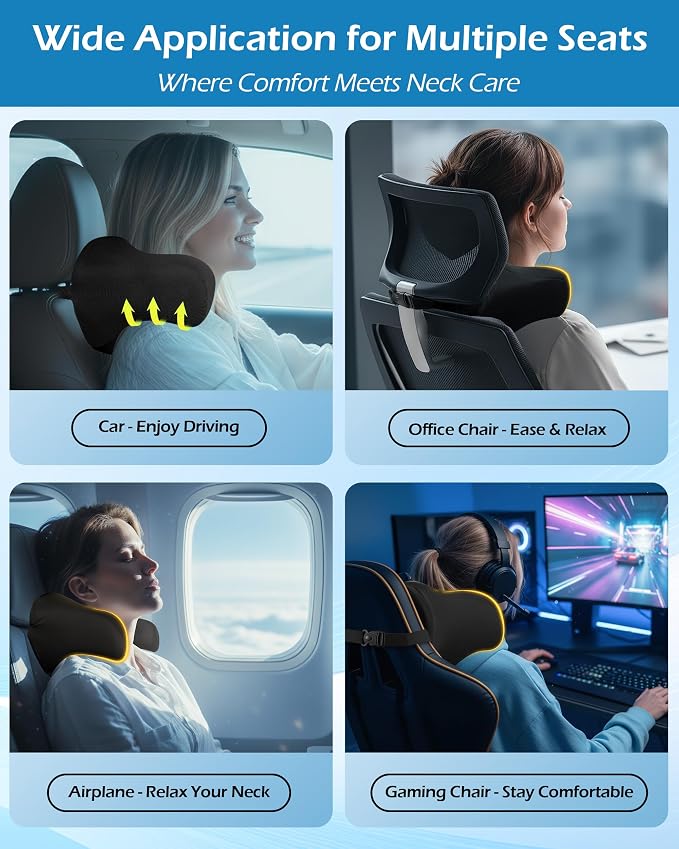 Lofty Aim 2 Pack Car Neck Pillow, Car Headrest Pillow | Ergonomic Memory Foam Headrest Pillow for Driving, Adjustable Neck Support Cushion, Head Rest Pillows for Car Seat, Black