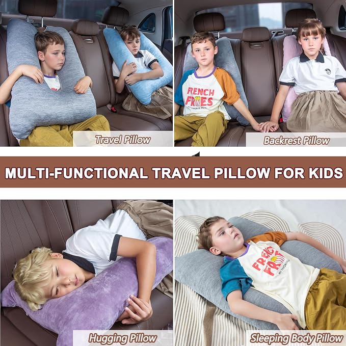 1 MIDDLE ONE Car Pillow for Kids, Memory Foam Cooling Travel Pillow for Car and Adults, Kids Car Pillows for Sleeping on Road Trip, Small Body Pillow for Kid (Cooling Blue)