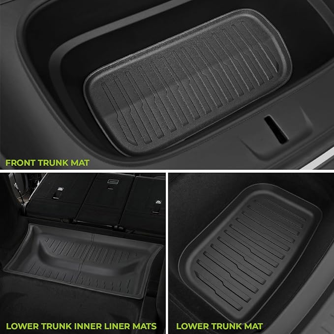 Floor Mats for 2025 2026 Tesla Model Y Juniper, 8PCS All Weather Full Set Cargo Liners Accessories, 3D TPE Odorless Trunk Frunk Rear Mats & Trunk Sill Guard for 5-Seater (Not Fit Standard-YL-7-Seat)