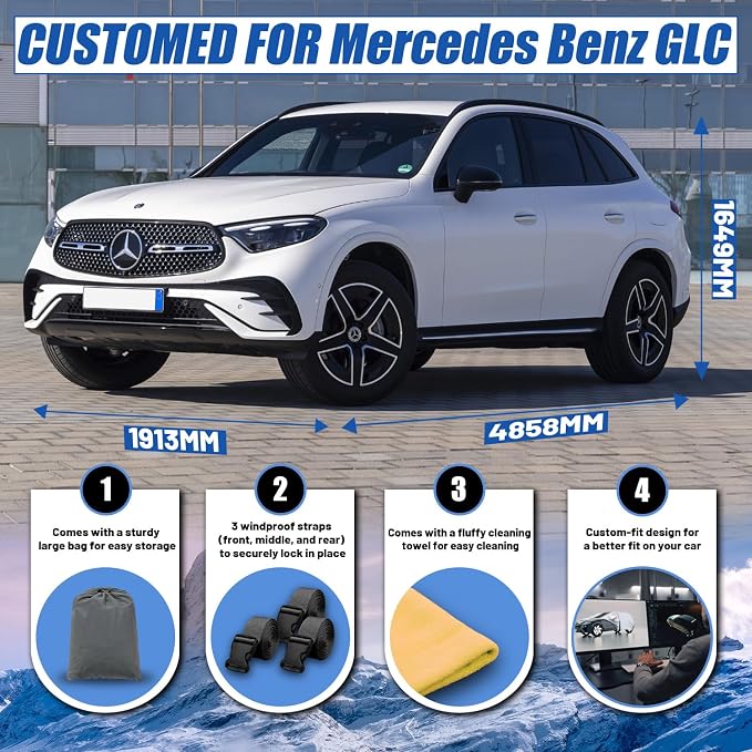 SUV Car Cover Custom Fit for Mercedes Benz GLC 300 350e (2016-2026) | Waterproof All Weather for Automobiles Full Exterior Cover Rain Sun Snow UV Protector