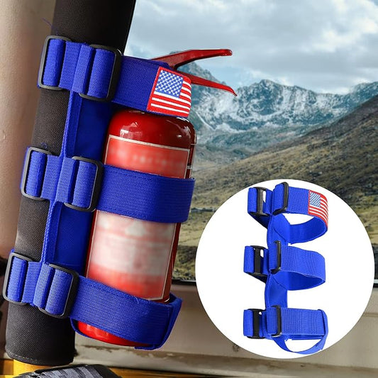 Voodonala Adjustable Roll Bar Fire Extinguisher Mount Holder 3 lb for Jeep Wrangler Unlimited CJ YJ LJ TJ JK JKU JL JLU 4XE,Blue with USA Flag Pattern