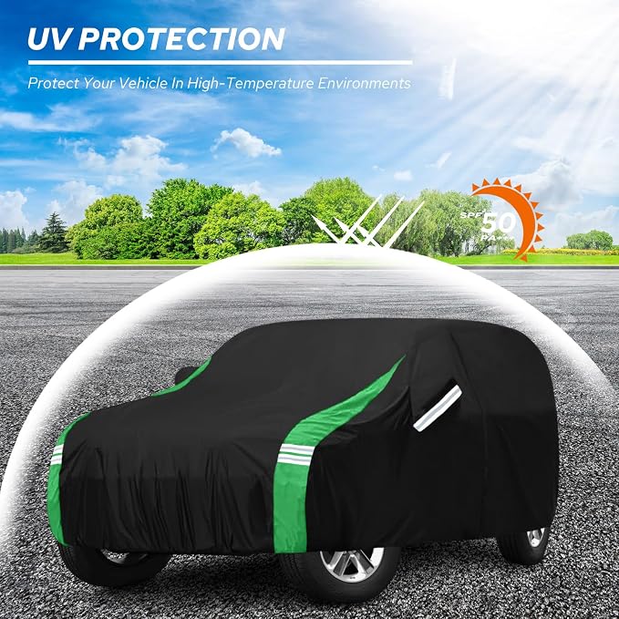 Car Cover Compatible with Jeep Wrangler Waterproof 4 Door Custom Fits for TJ YJ CJ JK JL, Outdoor Full Exterior Soft Cotton Lining Sun Rain Snow Hail Protection with Driver Door Zipper