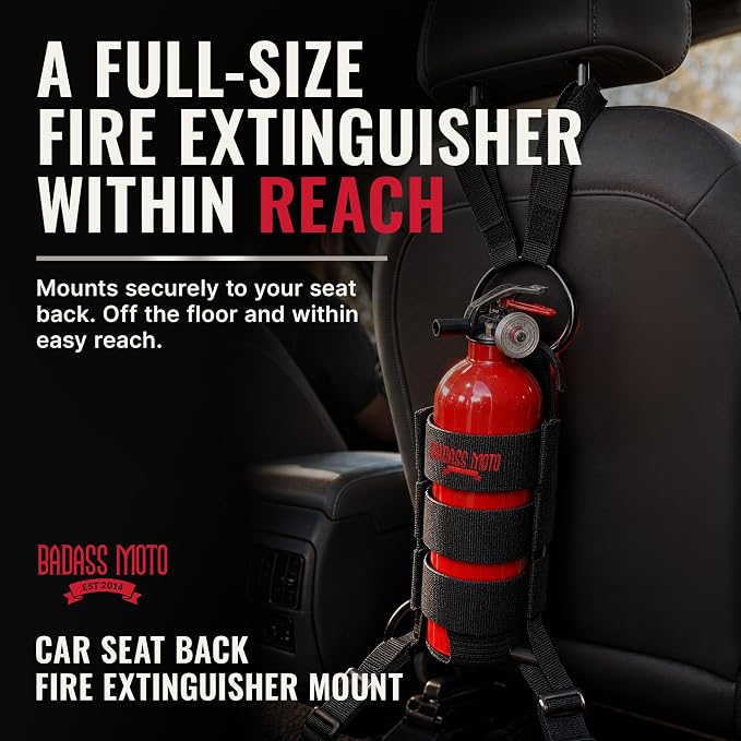 Badass Moto Car Fire Extinguisher Mount - Automotive Fire Extinguisher Mount for Vehicle Car Seat Headrest - Tool Free Seat Back Strap Install. Safety Kit Accessories for Jeep, Truck & SUV - 16 Pack