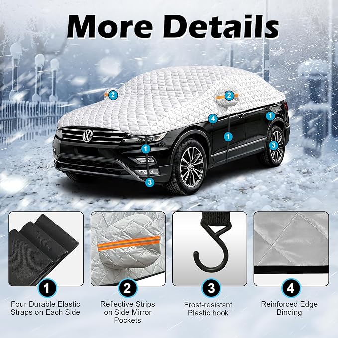 Hail Protector Car Cover for Sedan, Padded Car Cover for Hail Protection, Extra-Thick Multi-Layer Cotton Hail Cover for Car Top Half, Size M Fits Sedan/Coupe Under 186 inchs