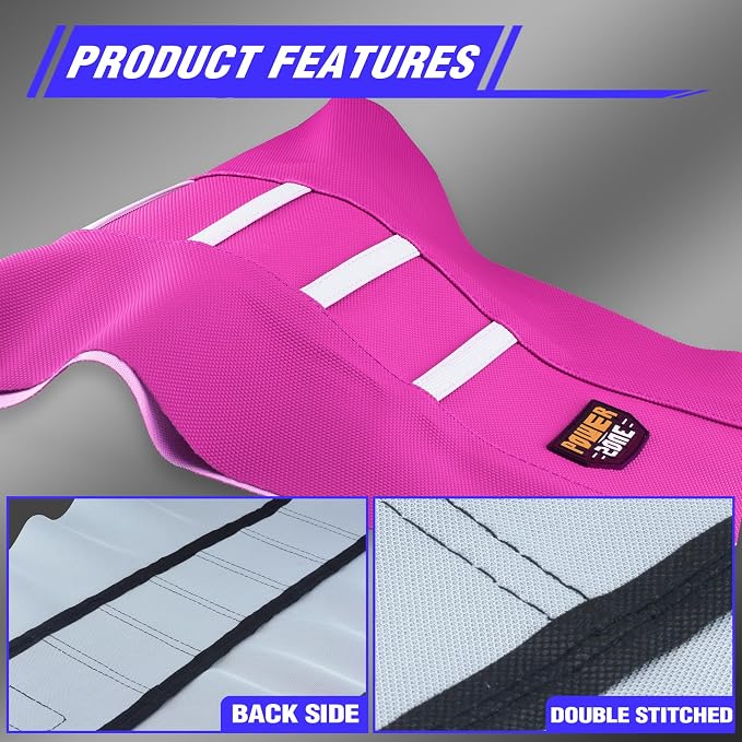 Dirt Bike Seat Cover - White Stripe Universial Seat Cover for Dirt Bike - Motorcycle Motorcross Enduro Seat Covers (Pink)