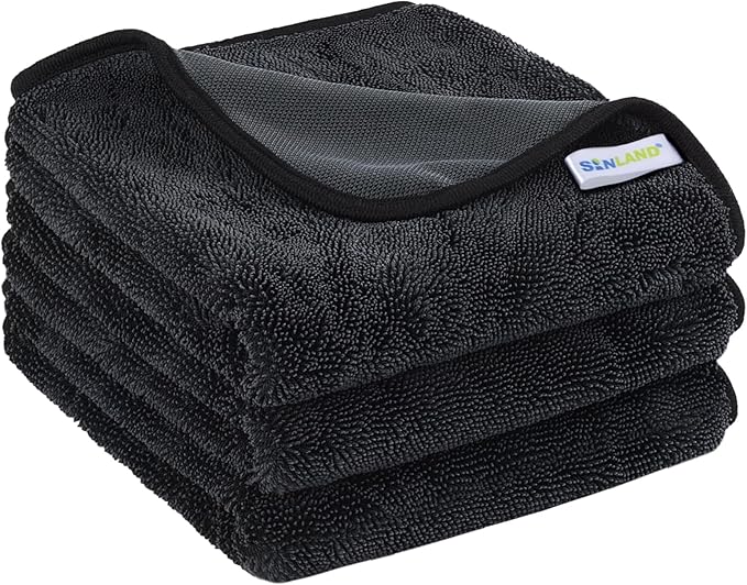SINLAND Microfiber Car Drying Towels Detailing 16 x 24inch 3 Pack Dgrey | Ultra Absorbent, Soft, Car Wash Cleaning Cloth, Auto Detailing Towels, 380gsm