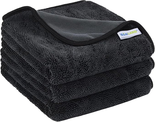 SINLAND Microfiber Car Drying Towels Detailing 16 x 24inch 3 Pack Dgrey | Ultra Absorbent, Soft, Car Wash Cleaning Cloth, Auto Detailing Towels, 380gsm