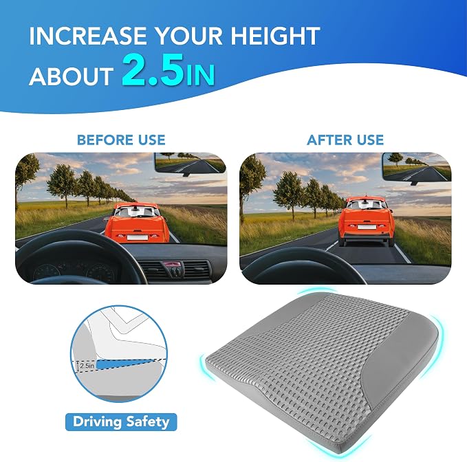 Lofty Aim Car Seat Cushion, Car Seat Pillow, Automotive Cushion | Memory Foam Car Seat Cushion for Long Driving, Butt Pillow for Pain Relief, Driver Seat Cushion for Car, Office, Dark Gray