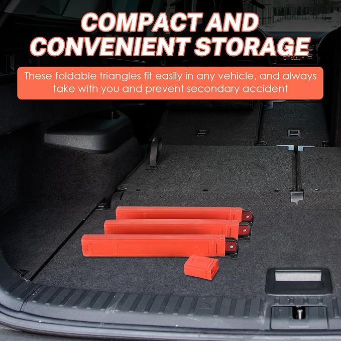 NATGAI 3 Pack Emergency Warning Triangles, Reflective Roadside Safety Triangle Kit with Storage Case, Foldable Hazard Reflective Triangles for Vehicles, Car Breakdowns, and Roadside Emergencies