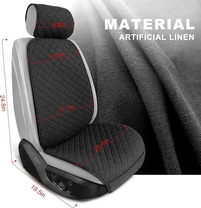 BOPUOVRE Linen Car Seat Covers Front Seat Covers Breathable Cloth Fabric Car Seat Protector - Universal Fit for Cars, Vans, SUVs, Trucks - 2 Units - Black