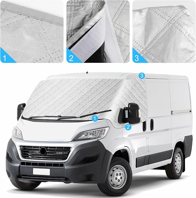 Windshield Sun Shade for 2014-2026 Dodge Ram Promaster, External 5-Layer Reflective Sunshade for 2014-2026 Dodge Ram Promaster