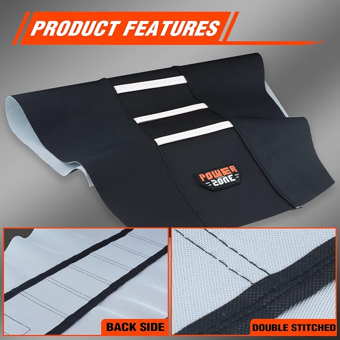 White Stripe Universial Seat Cover for Dirt Bike - Motorcycle Motorcross Enduro Seat Covers (Black)