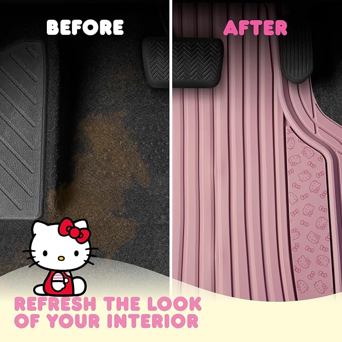 Hello Kitty Car Mats 4pc Floor Mats for Cars Trucks SUVs Pink Car Floor Mats for Women Men Accessories Rubber Heavy Duty Cute Non-Slip Always Front Rear Hello Kitty Cars Accessories Pink