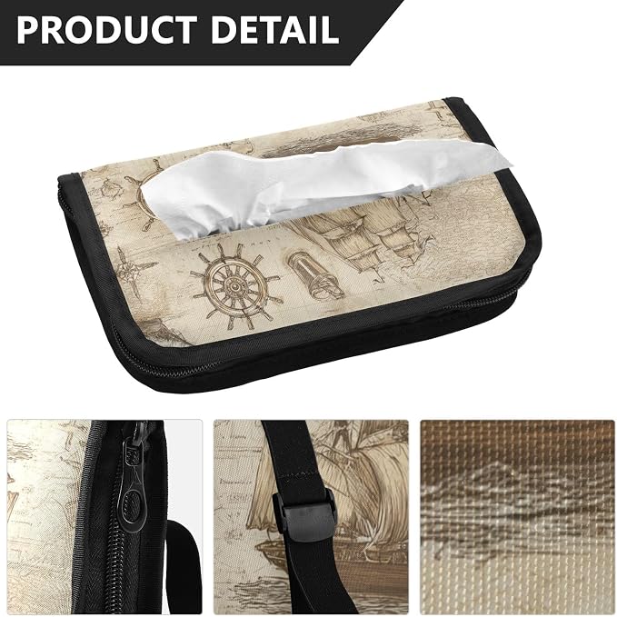 Vintage Beige Pirate Sailing Ship Anchor Car Tissue Holder Durable Napkin Holder Hanging Tissue Holders Case Car Tissues Bag for Sun Visor Seat Back Universal Auto